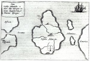 Mapa Atlantydy, z "Mundus Subterraneus", 1665-68